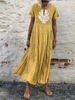 V Neck Loose Vintage Cotton Maxi Dresses