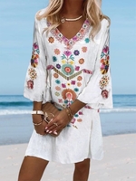 V Neck Loosen Tribal Vacation Mini & Short Dresses