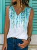 V Neck Sleeveless Printed Tank Tops - Anniecloth