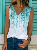 V Neck Sleeveless Printed Tank Tops - Anniecloth