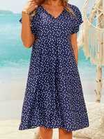 V Neck Vacation Polyester Fibre Loose Design Mini & Short Dresses