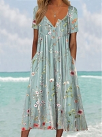 Vacation Floral Henley Maxi Dresses