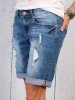 Vacation Plain Summer Lightweight Daily Casual Loose High waist pants Knee Length Denim Shorts for Women