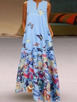 Vacation Summer Animal Picture Polyester Crew Neck Daily Statement Loose Long Dresses for Women