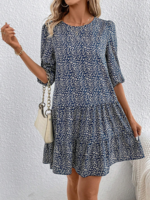 Vacation Summer Small Floral No Elasticity Vacation Cotton-Blend A-Line Regular Vacation Dresses for Women
