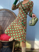 Vintage V Neck Printed Cotton Blends Midi Dresses