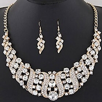 1 set Necklace Earrings For Diamond Ladies Wedding Party / Evening Geometrical Tennis Chain Diamond Alloy Precious Black Red Blue Champagne