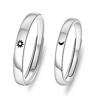 2pcs sun moon couple rings copper polish adjustable lovers ring for girlfried boyfriend -style 1