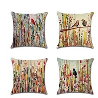 4 pcs Faux Linen Pillow Cover,  Animal Chic Modern Rustic Square Traditional Classic Outdoor Cushion for Sofa Couch Bed Chair