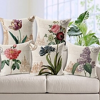 5 pcs Pillow Cover Rustic Floral Zipper Square Traditional Classic / Living Room