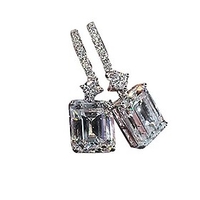 925 sterling silver earring sets for women, rectangular crystal dangle earring, rhodium plated cubic zirconia earrings