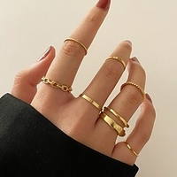 Band Ring Retro Silver Gold Alloy Stylish Simple European 7pcs One Size