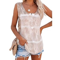 biucly womens summer tie dye striped printed tank tops sexy button up v neck camisole loose sleeveless blouse shirts for women, us 4-6(s), apricot