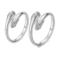body16g czcz 925 sterling silver rings two hands hug open ring ladies men wedding rings for women girls adjustable romantic love hugging hands open ring (silve