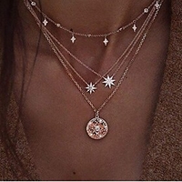 boho star necklaces summer beach choker pendant necklace chain fashion jewelry for women and girls (silver)