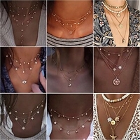 Choker Necklace Charm Necklace Layered Star Ladies Punk Lolita Bohemian Fashion Rhinestone Alloy Gold Layer Necklace 1 Layer Necklace 2 Layer Necklace 3 Layer