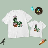 Dad and Son Easter T shirt Tops Causal Dinosaur Bunny Print White Short Sleeve Daily Matching Outfits / Summer / Cute