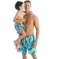 Dad and Son Swimsuit Sports Outdoor Graphic Leaf Print Blue Casual Matching Outfits / Fall / Summer / Vacation