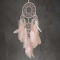Dream Catcher Handmade Gift with 5 Circles Feather Bead Flower Wall Hanging Decor Art Boho Style 1670cm