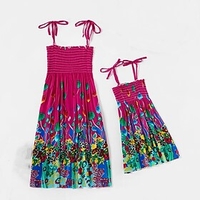 Dresses Mommy and Me Casual / Daily Floral Print Red Knee-length Sleeveless Boho Matching Outfits / Summer