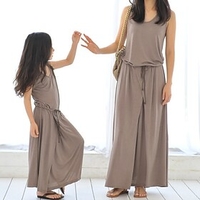 Family Look Cotton Dress Daily Solid Colored Print Brown Maxi Sleeveless Active Matching Outfits