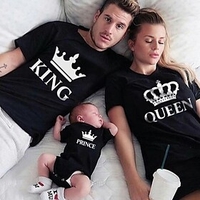 Family Look Cotton T shirt Tops Athleisure Letter Print White Black Gray Short Sleeve Basic Matching Outfits / Summer / Cute