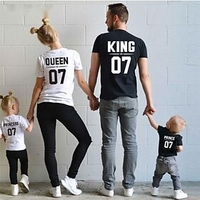 Family Look Cotton T shirt Tops Letter Print White Black Gray Short Sleeve Daily Matching Outfits