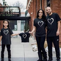 Family Look Cotton Tops Daily Heart Print Black Red Short Sleeve Daily Matching Outfits