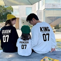 Family Look Cotton Tops Sweatshirt Athleisure Letter Print White Black Red Long Sleeve Basic Matching Outfits / Fall / Spring / Cute