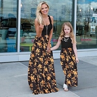 Family Look Dresses T shirt Tops Causal Floral Striped Letter Patchwork White Pink Yellow Maxi Short Sleeve Elegant Matching Outfits / Spring / Summer / Print