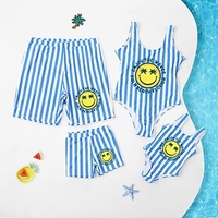 Family Look Swimsuit Causal Striped Leaf Letter Print Blue Sleeveless Vacation Matching Outfits / Summer / Cute