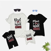 Family Look Tops Graphic Print Black Short Sleeve Matching Outfits / Summer