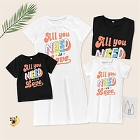 Family Look Valentines Dresses T shirt Tops Causal Heart Letter Print Multicolor Knee-length Short Sleeve Casual Matching Outfits / Spring / Summer