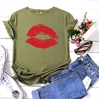 graphic tees for women plus size vintage red lips print tshirts summer casual short sleeve crewneck cute sexy tops