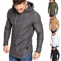 gym hoodies for men muscle workout shirts tee long sleeve fitted hooded shirts gray medium