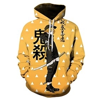 Inspired by Demon Slayer Agatsuma Zenitsu Poly / Cotton Hoodie Anime Graphic Anime Hoodie For Men