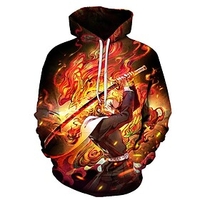 Inspired by Demon Slayer Cosplay Costume Hoodie Rengoku Kyoujurou 3D Polyester / Cotton Blend Hoodie Harajuku Graphic Kawaii For Men