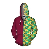 Inspired by Demon Slayer Cosplay Costume Hoodie Tomioka Giyuu Plaid Polyester / Cotton Blend Hoodie Zipper Printing Harajuku For Men