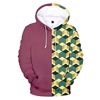 Inspired by Demon Slayer Tomioka Giyuu Cosplay Costume Hoodie Polyester / Cotton Blend Check Printing Harajuku Graphic Hoodie For Women