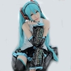Inspired by Miku Vocaloid Video Game Cosplay Costumes Patchwork / Anime Cosplay Suits Blouse Skirt Sleeves Sleeveless Costumes / Tie / Belt / Stockings
