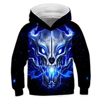 Kids Boys Hoodie Long Sleeve 3D Print Skull Green Blue Silver Children Tops Active Cute Fall Spring Daily Regular Fit 4-12 Years