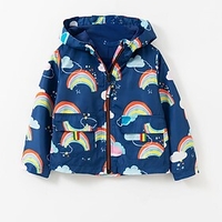 Kids Boys Long Sleeve Coat White Pink Dusty Blue Zipper Rainbow Floral Active Fall 3-8 Years / Cotton / Animal