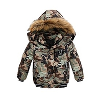 Kids Boys Long Sleeve Down Green Blue Black Plain Active Winter 3-6 Years School