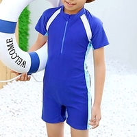 Kids Boys One Piece Swimwear Swimsuit Patchwork Swimwear Short Sleeves Color Block Blue Active Swimming Bathing Suits 3-10 Years / Summer