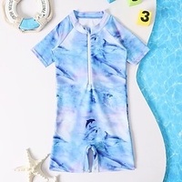Kids Boys One Piece Swimwear Swimsuit Print Swimwear Short Sleeves Tie Dye Animal Blue Active Outdoor Beach Bathing Suits 1-5 Years / Spring / Summer