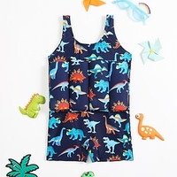Kids Boys One Piece Swimwear Swimsuit Print Swimwear Sleeveless Dinosaur Animal Navy Blue Active Outdoor Beach Bathing Suits 1-5 Years / Spring / Summer