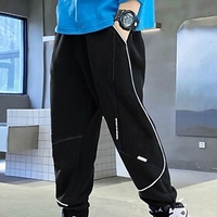Kids Boys Pants Black Gray Solid Colored Active Fall Spring 4-13 Years Casual