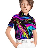 Kids Boys Shirt Polo Shirt Short Sleeve 3D Print Button Optical Illusion Purple Children Tops Active Fashion Daily Spring Summer Daily Outdoor Regular Fit 3-12