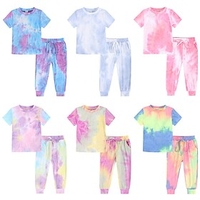 Kids Boys T-shirt Pants Clothing Set Short Sleeve 2 Pieces Blue White Purple Tie Dye Street Active Cool 2-8 Years / Spring / Summer