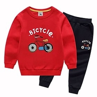 Kids Boys T-shirt Pants Hoodie Pants Shirt Pants Long Sleeve 2 Pieces Green White Black Print Cartoon Cotton Regular Basic Cool 3-13 Years / Fall / Spring